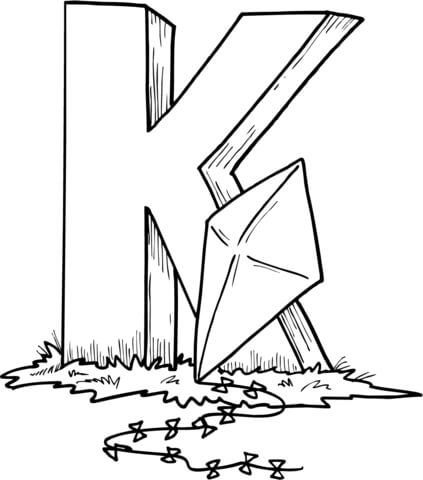 Letter K Is For Kite Coloring Page